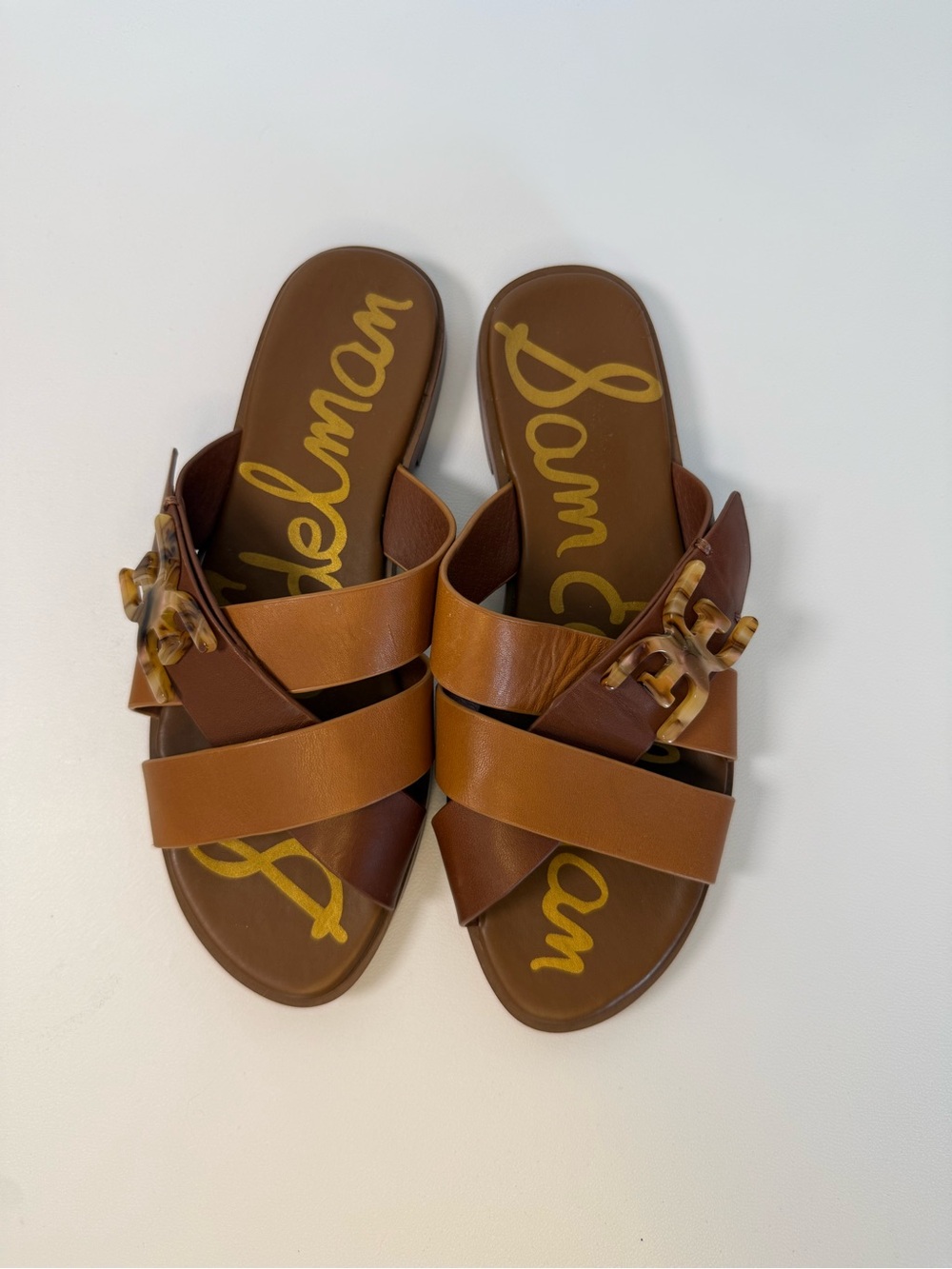 Sam Edelman Women’s Leather Slide Sandals - Tan/Brown
